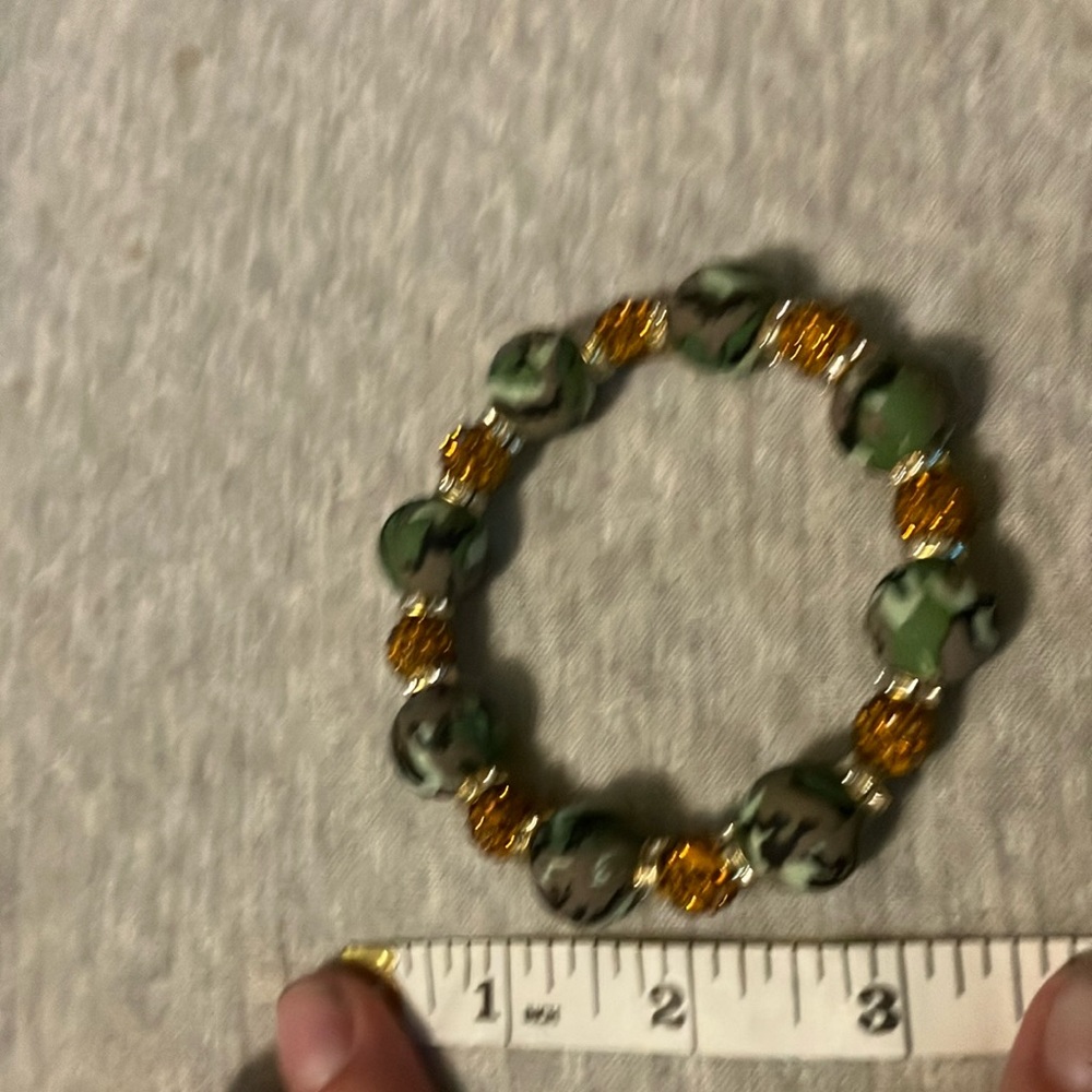 Green and Gold Beaded with camouflage Bracelet.